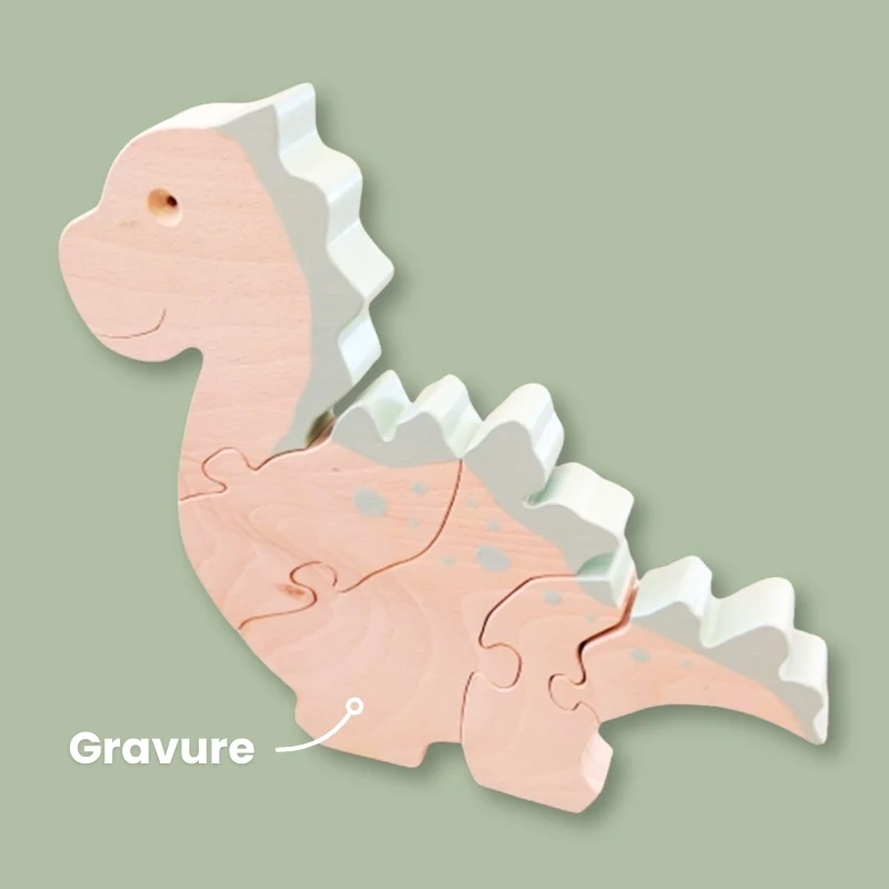 puzzle dinosaure en bois à personnaliser avec une gravure laser - Idébois Créations